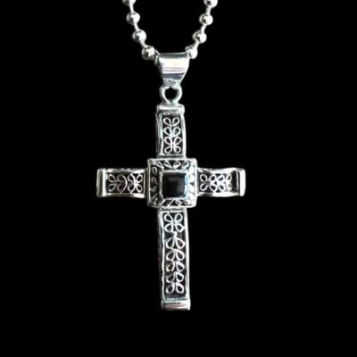 Zilveren hanger Cross black