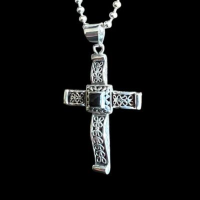 Zilveren hanger Cross black