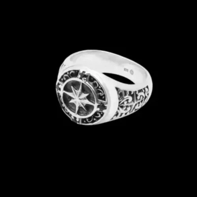 Zilveren heren ring Kompas smal