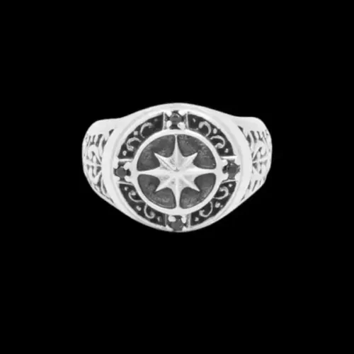 Zilveren heren ring Kompas smal