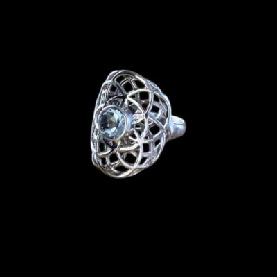 Zilveren dames ring Woven light blue
