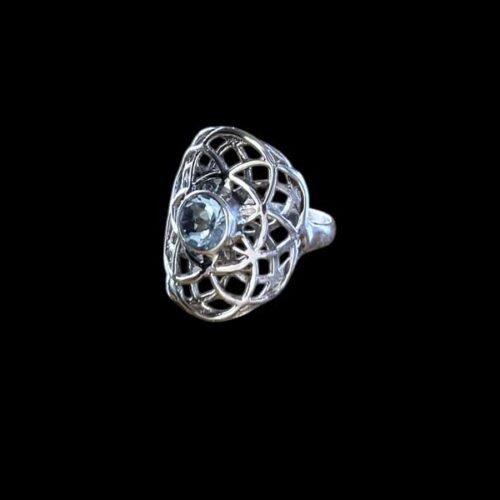 Zilveren dames ring Woven light blue