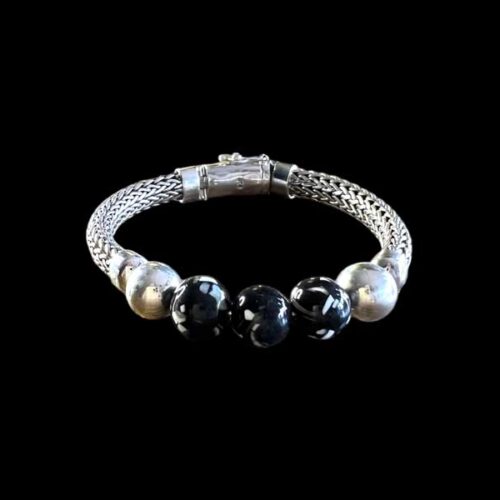 Zilveren dames en heren armband Angel black en white