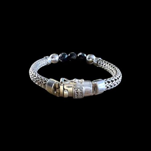 Zilveren dames en heren armband Angel black en white