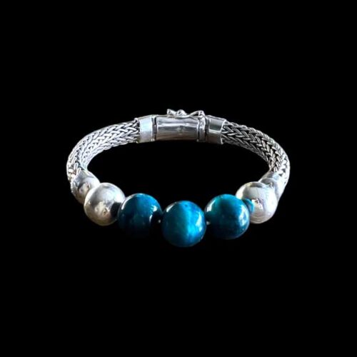 Zilveren dames en heren armband Angel tiger eye blue
