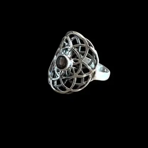 Zilveren dames ring Woven brown