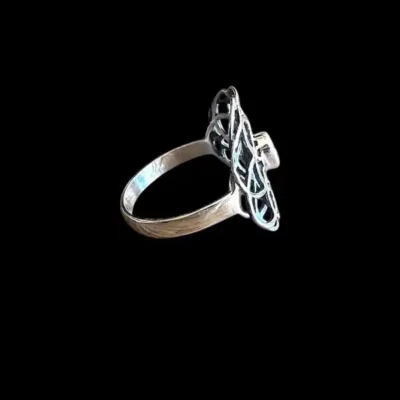 Zilveren dames ring Woven brown
