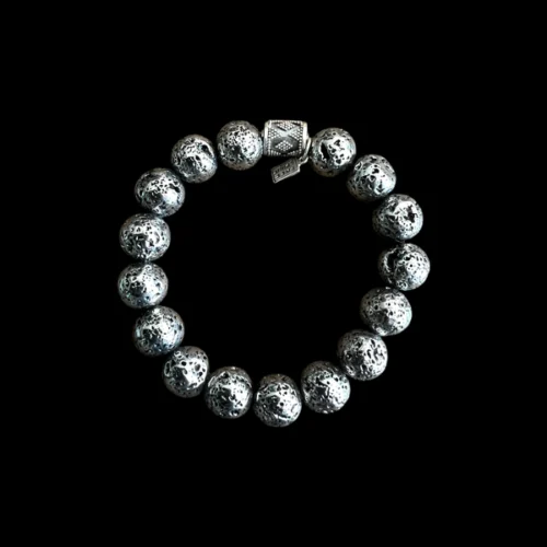 Lava kralen armband donker zilver met print bedel