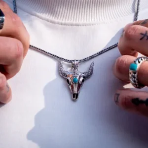 Zilveren hanger Skull blue
