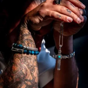 Zilveren dames en heren armband Angel tiger eye blue