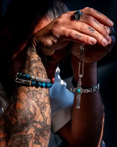 Zilveren dames en heren armband Angel tiger eye blue