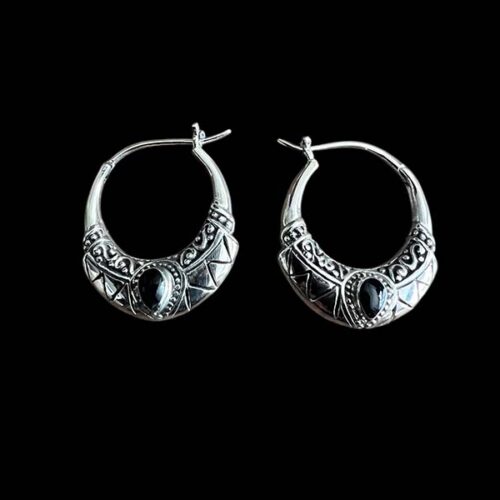 Zilveren creolen Batur black