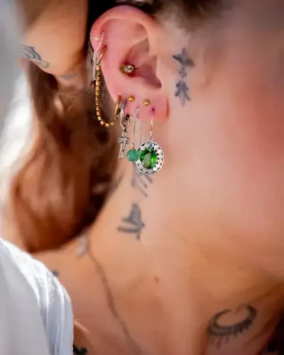 Zilveren oorbellen Loulou  green