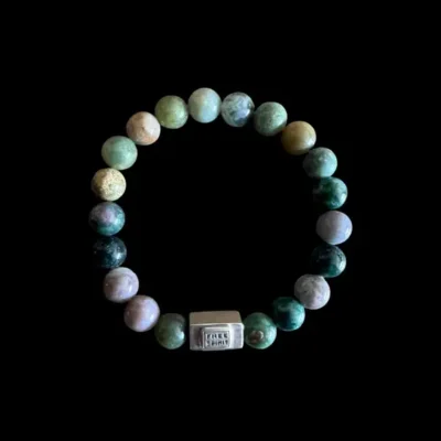 Kralen armband indiase agaat met zilveren logoblokje