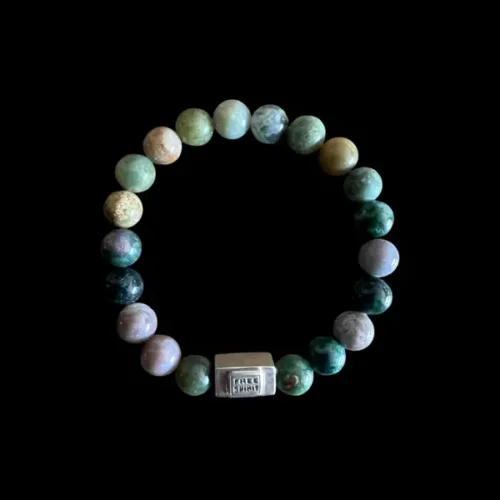 Kralen armband indiase agaat met zilveren logoblokje