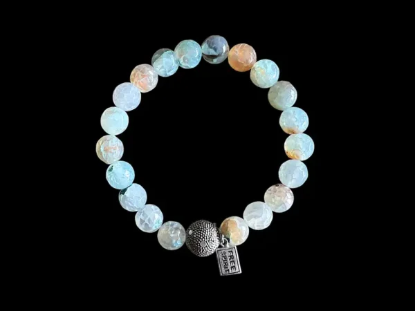 Kralen armband blauwe agaat met zilveren balletje