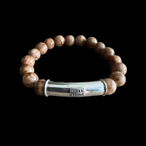 Kralen armband bruine jade met zilveren koker