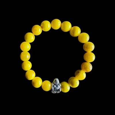 Kralen armband gele jade met zilveren happy buddha