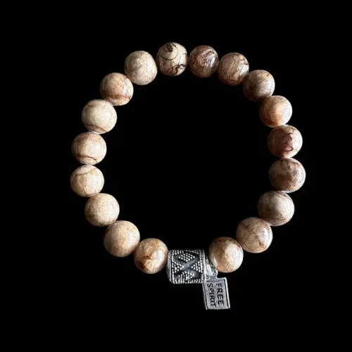 Kralen armband bruine jade met printbedel