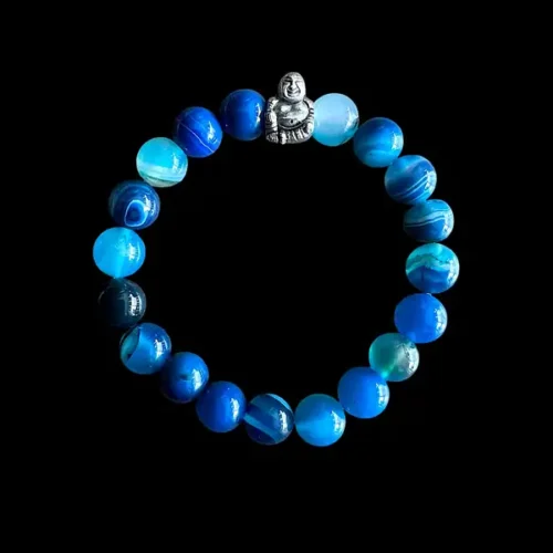 kralen armband aquamarijn met zilveren buddha