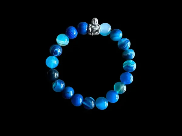 kralen armband aquamarijn met zilveren buddha