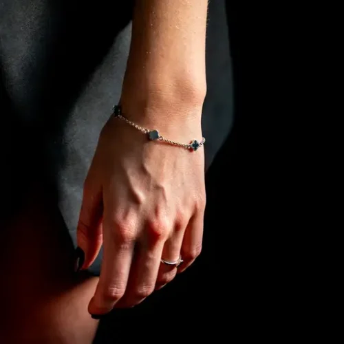 Zilveren dames armband Flower black