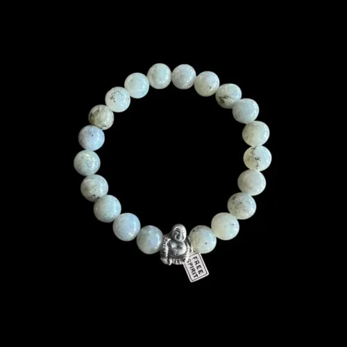 Kralen armband Labradoriet grijs met happy buddha
