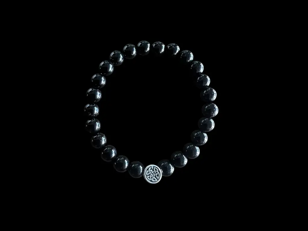 Kralen armband onyx met pentagram bedel 1 Kralen armband onyx met pentagram bedel