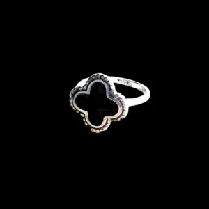 Zilveren dames ring Flower black big