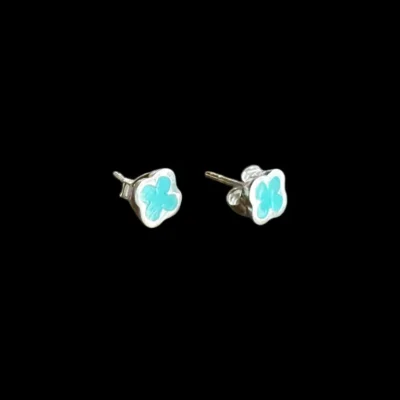 Zilveren oorbellen Flower blue