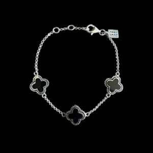 Zilveren dames armband Flower black big