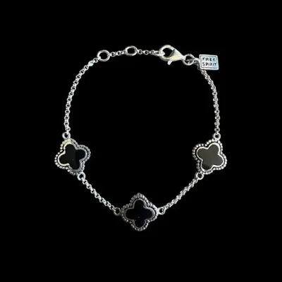 Zilveren dames armband Flower black big