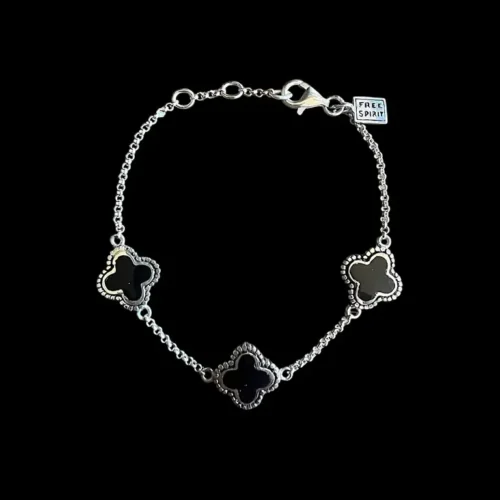 Zilveren dames armband Flower black big