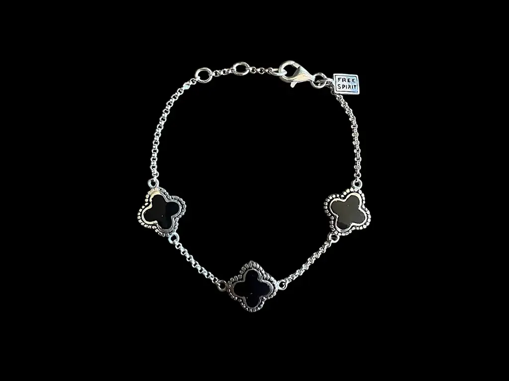 Zilveren dames armband Flower black big 1 Zilveren dames armband Flower black big