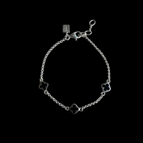 Zilveren dames armband Flower black