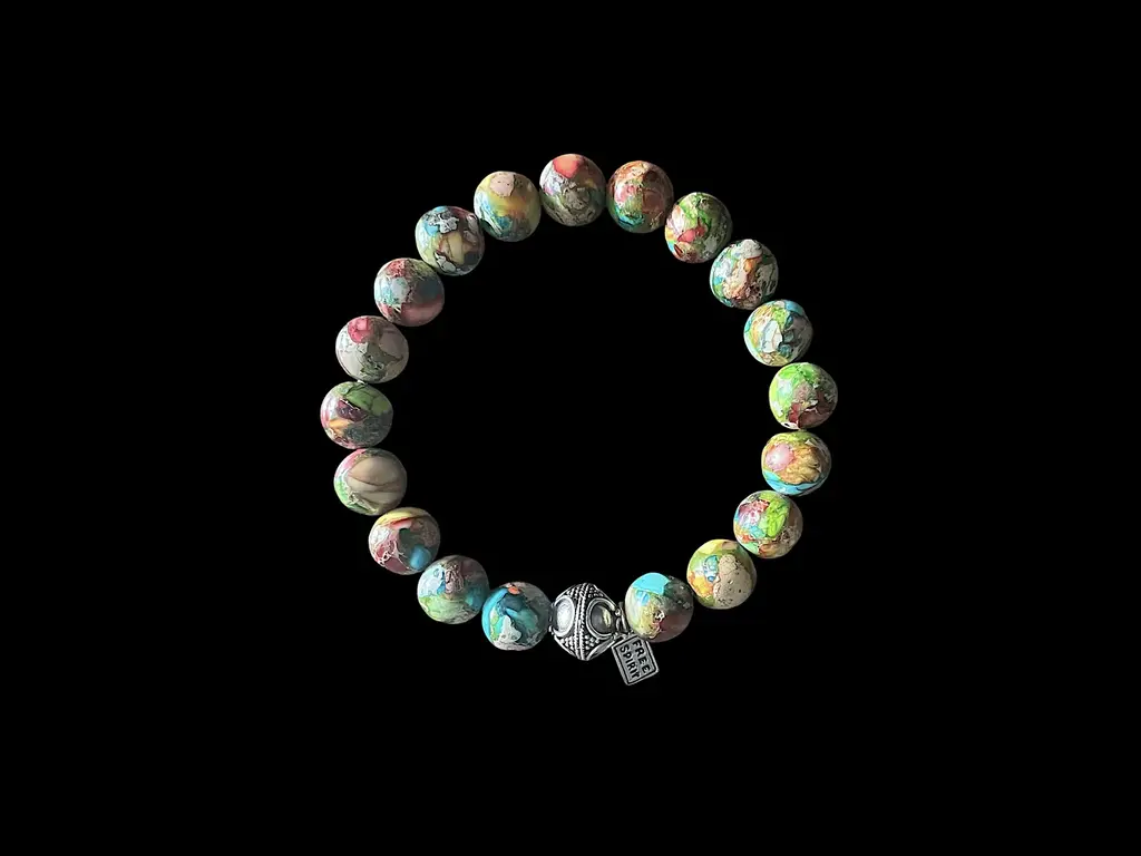 Kralen armband zeesediment mix 1 met zilveren geluksbal 1 Kralen armband zeesediment mix 1 met zilveren geluksbal