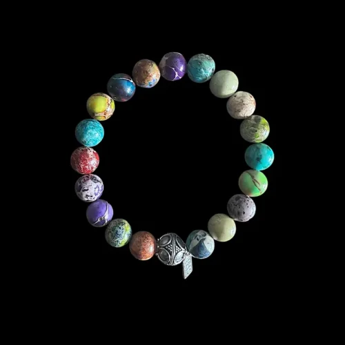 Kralen armband zeesediment mix 2 met zilveren geluksballetje