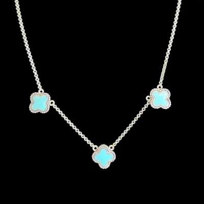 Zilveren ketting Flower blue