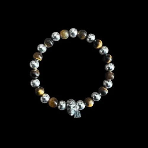 Kralen armband mix brown met skull