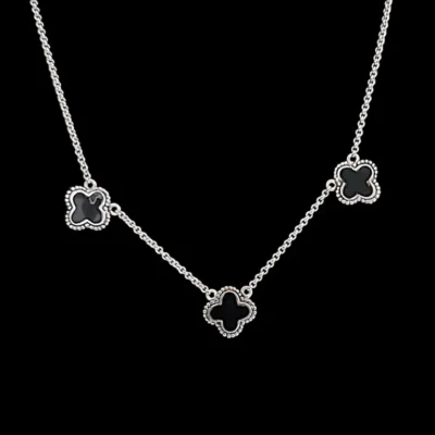 Zilveren ketting Flower black