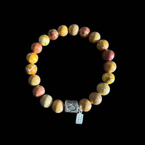 Kralenarmband zeesediment geel met zilveren koker