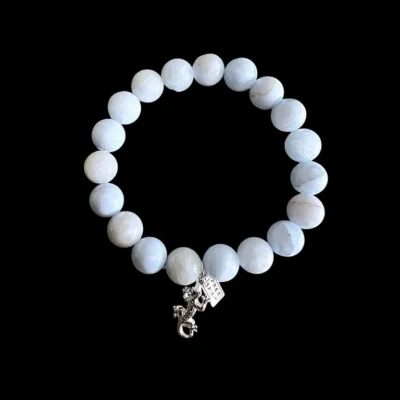 Kralenarmband blauwe angeliet met zilveren gekko