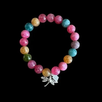 Kralenarmband Tourmalijn met zilveren libelle