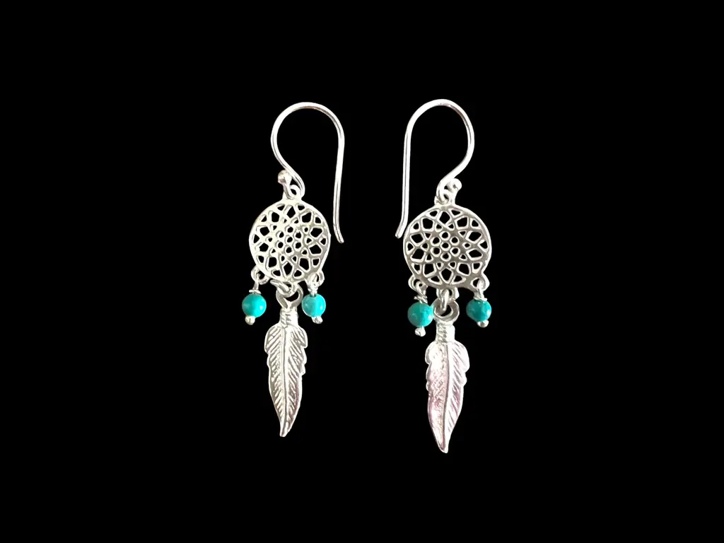 Zilveren oorbellen Indi dreamcatcher blue met turkoois steentjes 1 zilveren oorbellen met turkoois