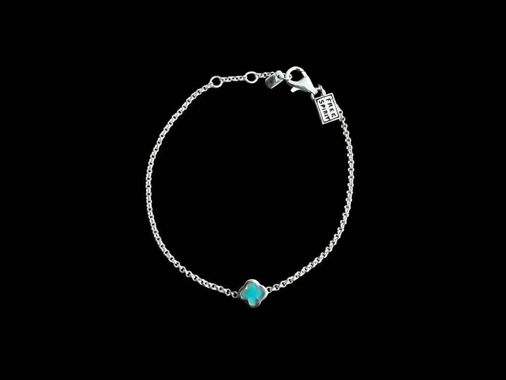 Zilveren dames armband Flower blue single 1 Zilveren armband met turkoois bloem