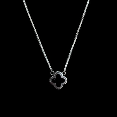 Zilveren ketting Flower black solo