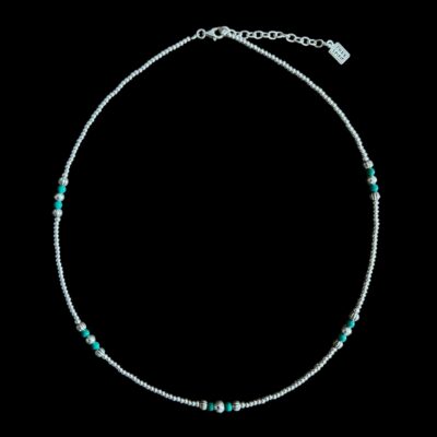 Zilveren ketting Bowien blue met turkoois steentjes