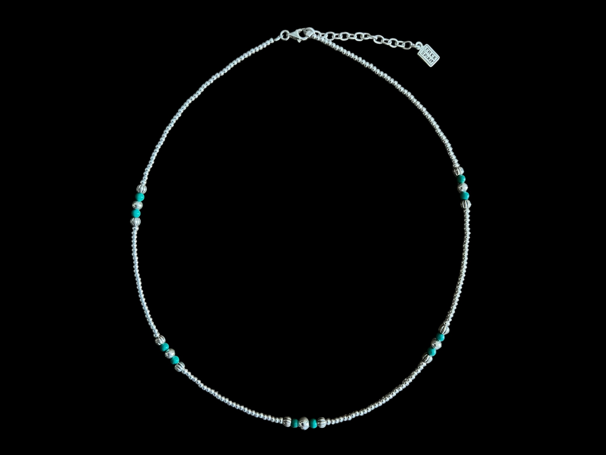 Zilveren ketting Bowien blue met turkoois steentjes 1 zilveren Kralenketting