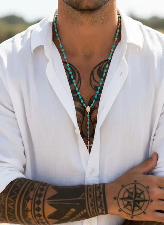 Kralen ketting Rosita blue 2 Tukoois kralen ketting met zilveren kruisje