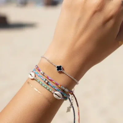 Zilveren dames armband Flower black single